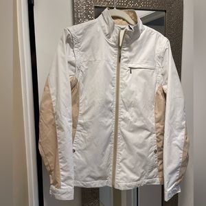 Izod ⛳️full zip windbreaker with detachable sleeves, tan & white, size Medium
